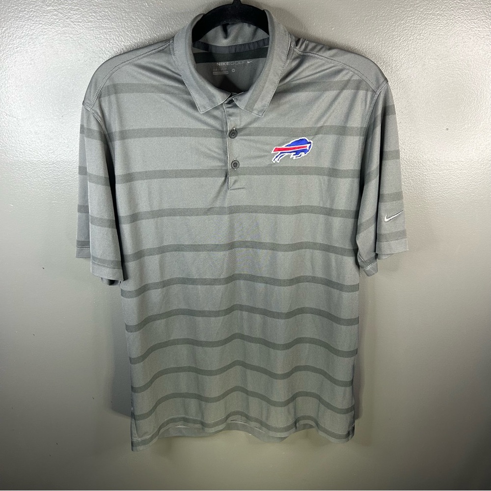 Nike Golf Buffalo Bills NFL Football Grey Striped Polo Shirt Size Medium